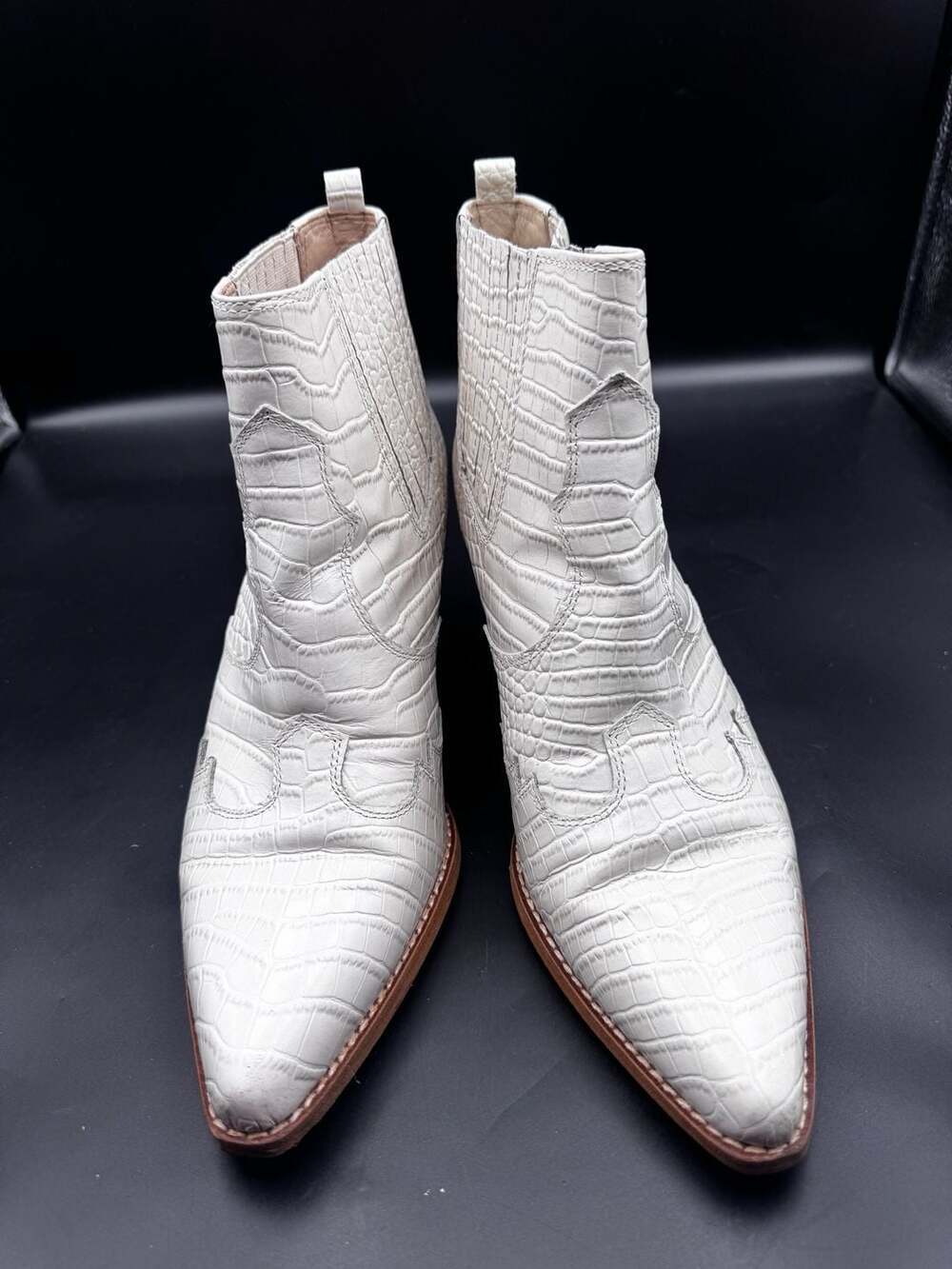 Sam Edelman Winona Western Croc-Embossed Ankle Bootie in Modern Ivory